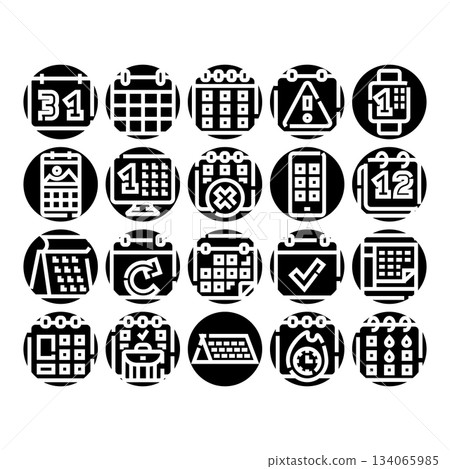Calendar planning, scheduling, and time management icons Calendar planning, scheduling, and time management icons 134065985