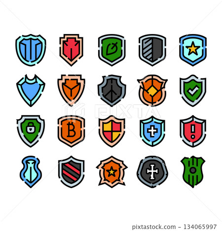 Security shield protection digital privacy line icon set Security shield protection digital privacy line icon set 134065997