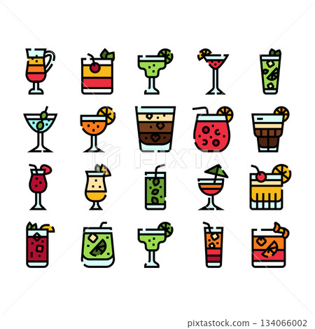Cocktails and drinks collection icons set Cocktails and drinks collection icons set 134066002