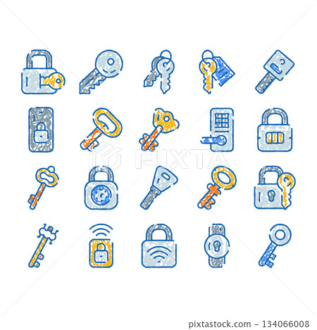 Key and lock doodle concept icon set Key and lock doodle concept icon set 134066008