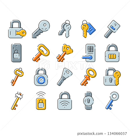 Digital and traditional security keys and locks icons 134066037