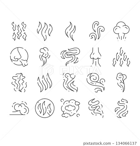 Olfaction process smell aroma vapor line icons set Olfaction process smell aroma vapor line icons set 134066137