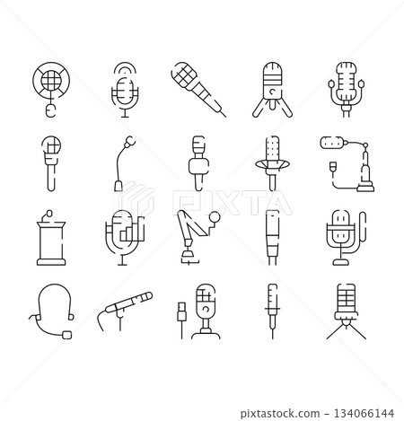Microphone line icons collecting sound and recording audio 134066144