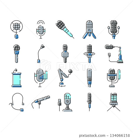 Set diverse microphones for audio recording and broadcast 134066158