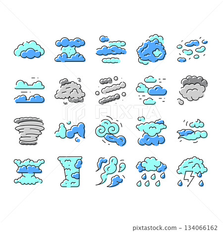 Weather forecast cloud types icons collection Weather forecast cloud types icons collection 134066162