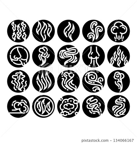 Smell scent vapor steam odor black icons collection 134066167