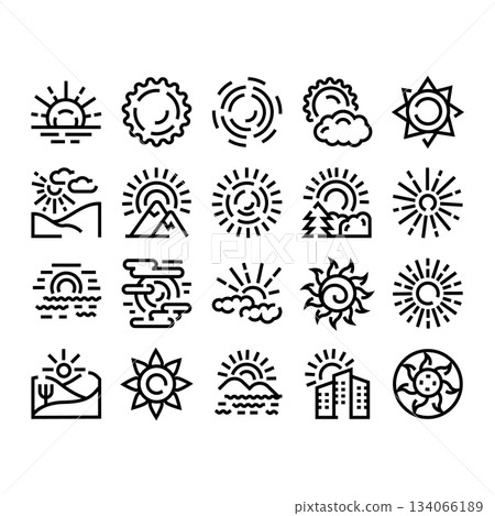 Sun and weather line art icon set Sun and weather line art icon set 134066189