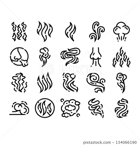 Vapor aroma scent odor smell icons set Vapor aroma scent odor smell icons set 134066190