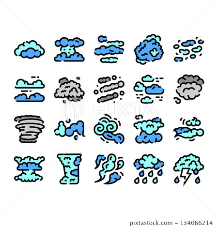 Cloud types and weather phenomenon line icons Cloud types and weather phenomenon line icons 134066214