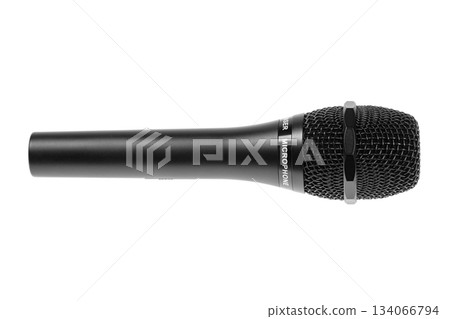 Black wireless condenser microphone isolated on white background Black wireless condenser microphone isolated on white background 134066794