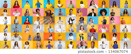 A vibrant collage features diverse individuals in various poses and smiles against colorful backgrounds. Each portrait captures a unique expression of joy and cultural richness. A vibrant collage features diverse individuals in various poses and smiles against colorful backgrounds. Each portrait captures a unique expression of joy and cultural richness. 134067074