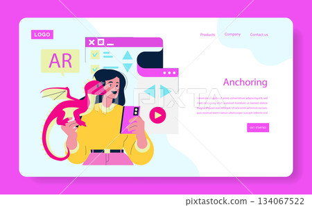 Vector illustration of a person using an augmented reality app with a playful dragon character. A colorful digital interface and an enthusiastic expression highlight engaging technology use. Vector illustration of a person using an augmented reality app with a playful dragon character. A colorful digital interface and an enthusiastic expression highlight engaging technology use. 134067522