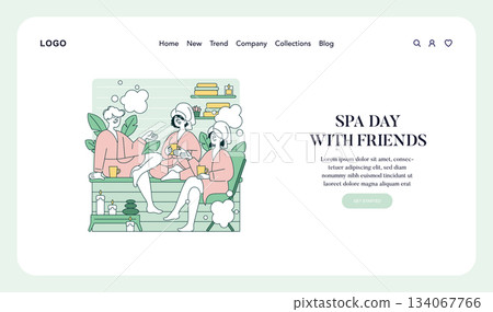 Vector illustration of three friends in bathrobes relaxing at a spa. They share drinks and conversations, surrounded by soothing elements like candles and plants. Tranquil atmosphere depicted. Vector illustration of three friends in bathrobes relaxing at a spa. They share drinks and conversations, surrounded by soothing elements like candles and plants. Tranquil atmosphere depicted. 134067766