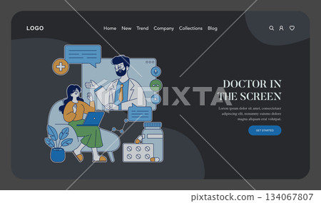 Vector illustration of a virtual telemedicine consultation showing a doctor on a screen interacting with a patient using a laptop. Represents modern healthcare technology and communication. Vector illustration of a virtual telemedicine consultation showing a doctor on a screen interacting with a patient using a laptop. Represents modern healthcare technology and communication. 134067807