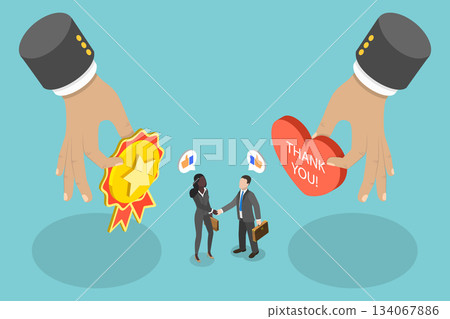 3D Isometric Flat Vector Illustration of Employee Recognition, Receiving Appreciation And Rewards In Workplace For Motivation 134067886