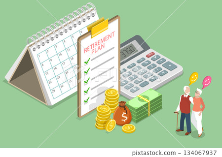 3D Isometric Flat Vector Illustration of Retirement Plan, Economy and Wealth 134067937