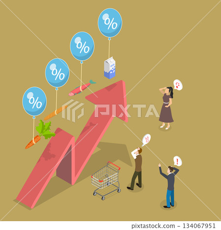 3D Isometric Flat Vector Illustration of Inflation Growth, Effect On Economic Expansion 134067951
