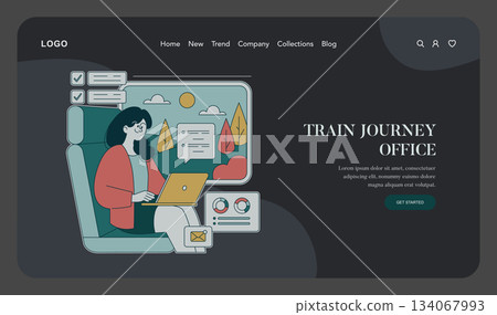 Vector illustration of a person working on a laptop during a train journey. The scene includes digital elements like charts and emails, symbolizing a blend of travel and remote work. Vector illustration of a person working on a laptop during a train journey. The scene includes digital elements like charts and emails, symbolizing a blend of travel and remote work. 134067993