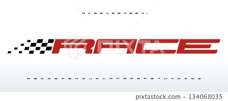 Race Font Logo Alphabet Vector Wide Geometric Letters Modern Typography, Bold Extended Typographic Design Title Text, Typo Poster Headline, Type Symbol Logotype, Sans Serif Fonts. Vector Typeface 134068035