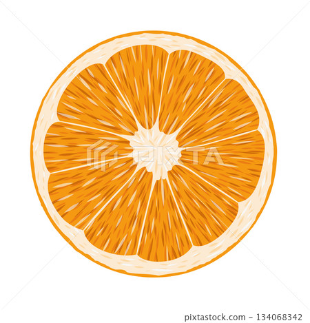 Bright colorful vector illustration of an orange slice, showing detailed juicy segments and vibrant texture. Fresh citrus design Bright colorful vector illustration of an orange slice, showing detailed juicy segments and vibrant texture. Fresh citrus design 134068342
