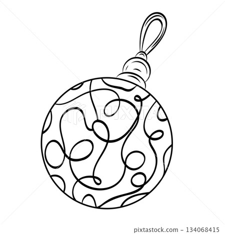 Monochrome decoration balls with ornament for Christmas tree. Graphic line art hand drawn ink black and white vector illustration Monochrome decoration balls with ornament for Christmas tree. Graphic line art hand drawn ink black and white vector illustration 134068415