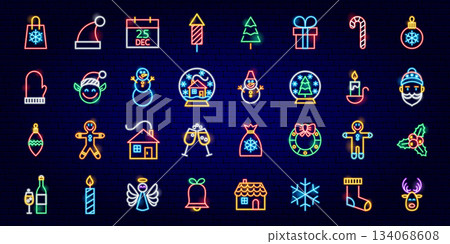 Merry Christmas Neon Objects Merry Christmas Neon Objects 134068608