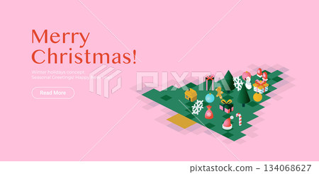 Merry Christmas Isometric Web Banner 134068627