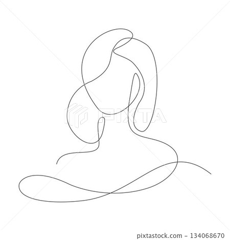 A simple, continuous line illustration of a woman in side profile with a bob hairstyle. Modern minimalist vector art capturing an elegant female silhouette in one single line stroke drawing. A simple, continuous line illustration of a woman in side profile with a bob hairstyle. Modern minimalist vector art capturing an elegant female silhouette in one single line stroke drawing. 134068670