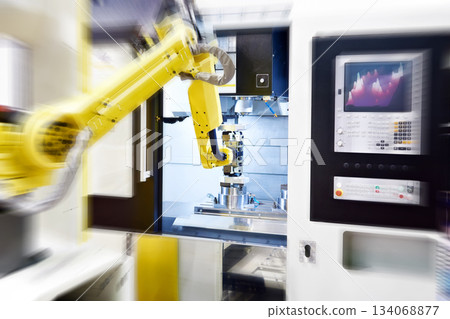Vertical milling center and robotic arm 134068877