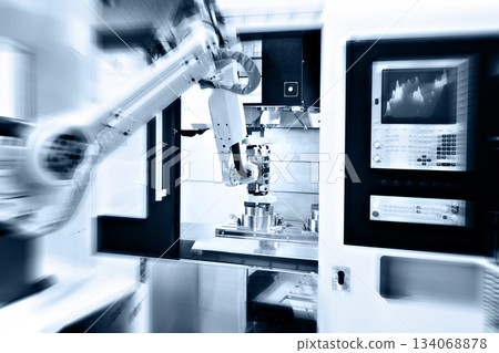 Vertical milling center and robotic arm Vertical milling center and robotic arm 134068878