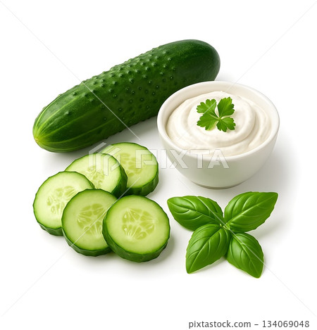 Assorted fresh vegetables and cooking ingredients on light background. Minimalist still life, healthy eating idea, salad making, vegetarian and home cooking theme. 134069048