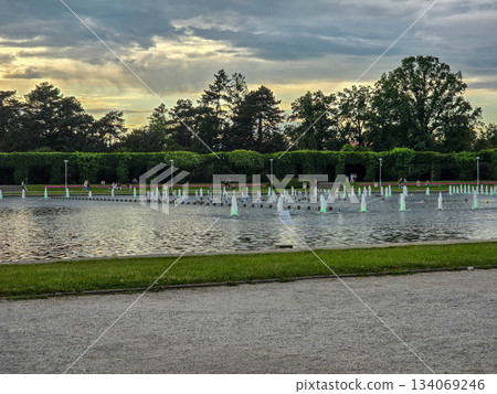 Golden Fountain Dancing Waters at Sunset 134069246