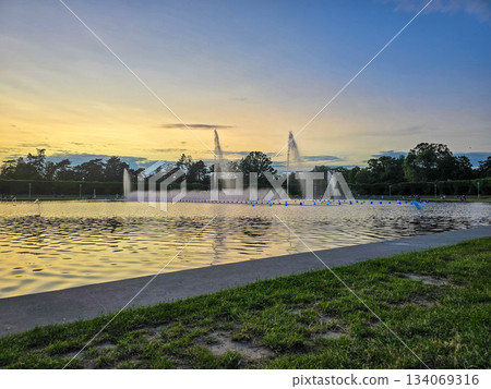 Golden Fountain Dancing Waters at Sunset Golden Fountain Dancing Waters at Sunset 134069316