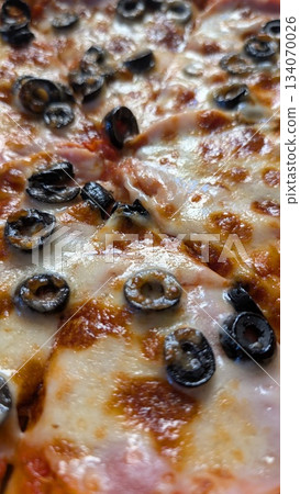 Delicious Melted Cheese Pizza Topped Generously with Black Olives, Perfect for Any Occasion Delicious Melted Cheese Pizza Topped Generously with Black Olives, Perfect for Any Occasion 134070026