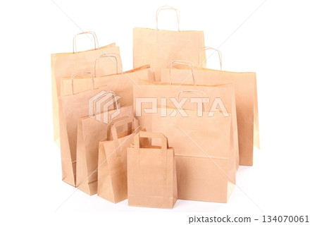 Shopping brown gift bags isolated 134070061