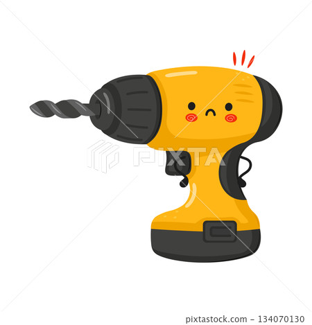 Cute cartoon drill character looking sad and unhappy Cute cartoon drill character looking sad and unhappy 134070130