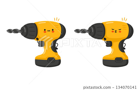 Cute drill character expressing different emotions vector illustration 134070141