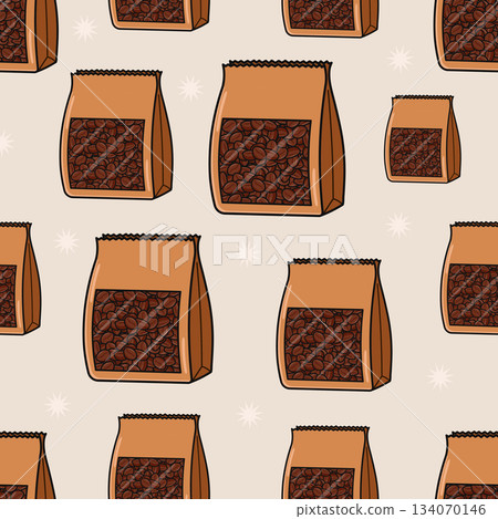 Coffee bean bags seamless pattern illustration 134070146