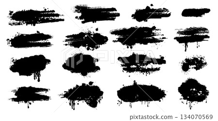 Collection of black paint brushstrokes . Vector grunge brush stokes. Hand drawn spray paint and ink Collection of black paint brushstrokes . Vector grunge brush stokes. Hand drawn spray paint and ink 134070569