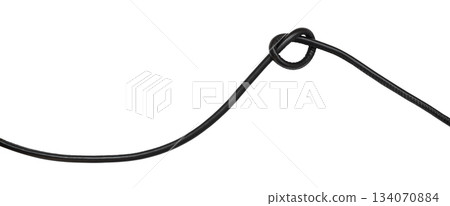 Black waved belt with knot isolated on white Black waved belt with knot isolated on white 134070884