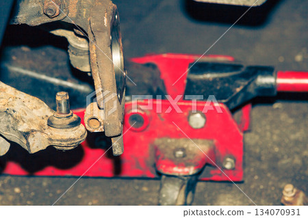 Car jack during work. Car jack during work. 134070931