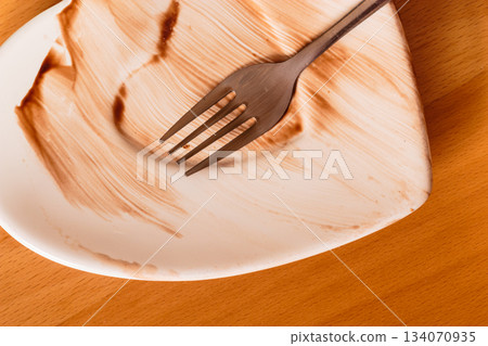 Closeup of dirty saucer plate. Closeup of dirty saucer plate. 134070935
