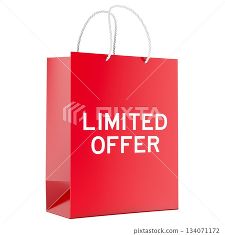 Limited offer promo concept with red shopping bag. 3D rendering 134071172