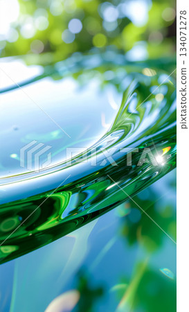 Abstract liquid undulations woven with green and light / Fantastic background material in harmony with nature Abstract liquid undulations woven with green and light / Fantastic background material in harmony with nature 134071278