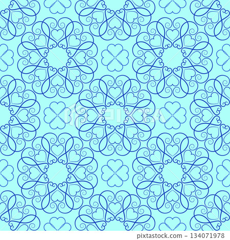 Blue ethnic seamless ornament. Fantasy ornate design shades of blue. Graceful fine lace of swirl. Delicate romantic pattern of round elements 134071978