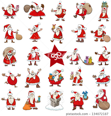 funny cartoon Santa Clauses Christmas characters big set 134072187
