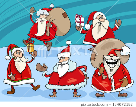 happy cartoon Santa Clauses characters on Christmas time happy cartoon Santa Clauses characters on Christmas time 134072192