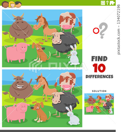 differences activity puzzle with cartoon farm animals group 134072196