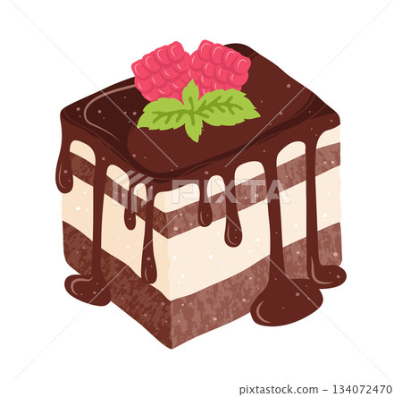 Piece of Cake with raspberry and chocolate glaze texture cartoon illustration bakery pie vector art Piece of Cake with raspberry and chocolate glaze texture cartoon illustration bakery pie vector art 134072470