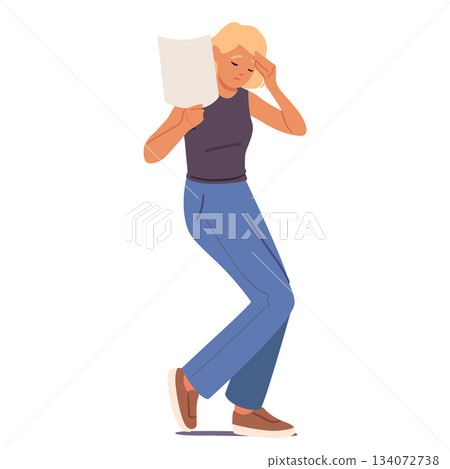 Young woman cartoon character playing drama character portrayal role isolated on white background 134072738